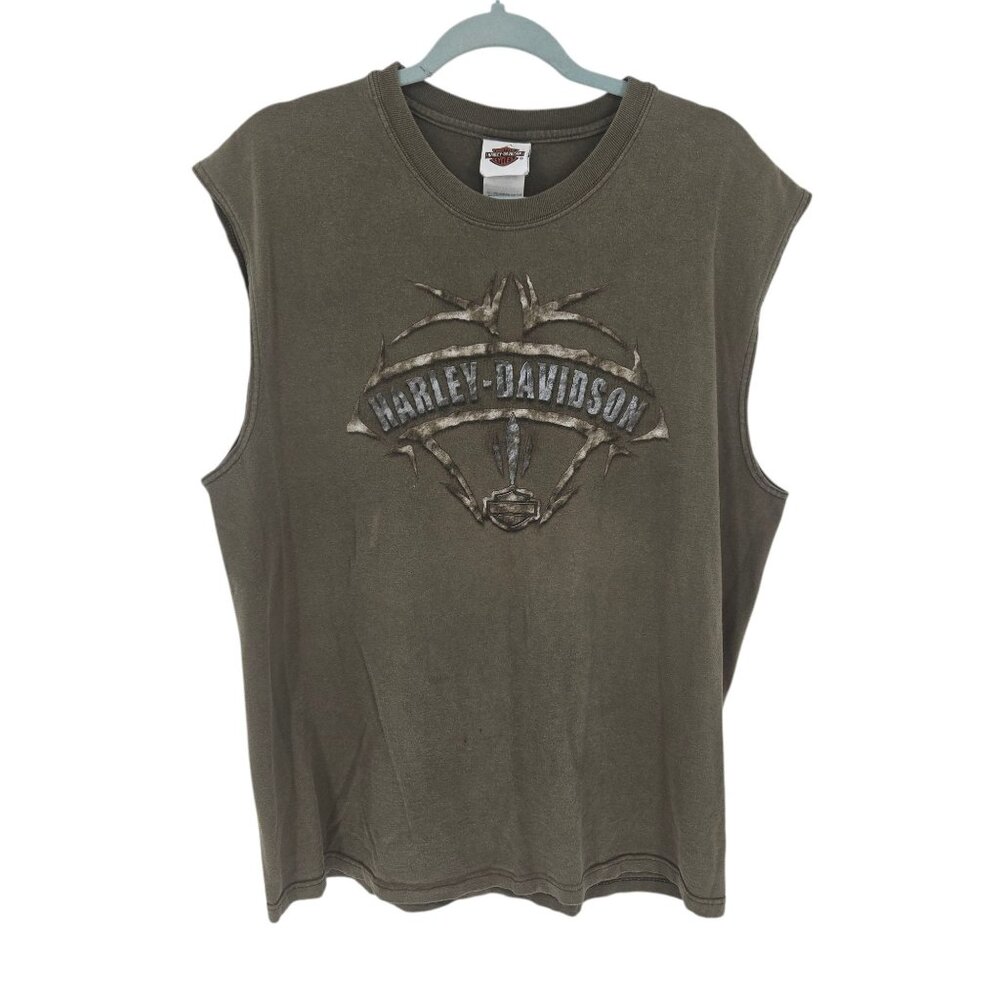 Harley Davidson mens Large green sleeveless tank Valparaiso Indiana graphic